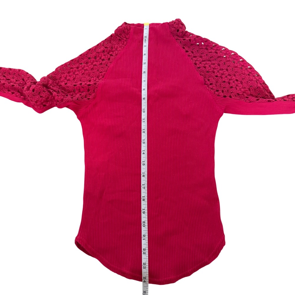 Free People Clemente‎ Top in Hot Berry Lace Sleeves Women's Size M - Picture 10 of 10